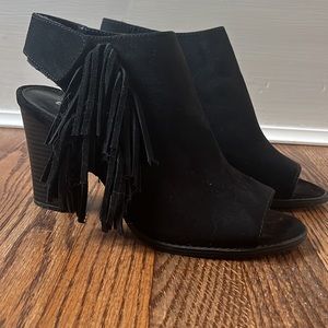 Express Black Fringe Peep Toe Booties